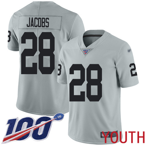 Oakland Raiders Limited Silver Youth Josh Jacobs Jersey NFL Football #28 100th Season Inverted Legend Jersey->youth nfl jersey->Youth Jersey